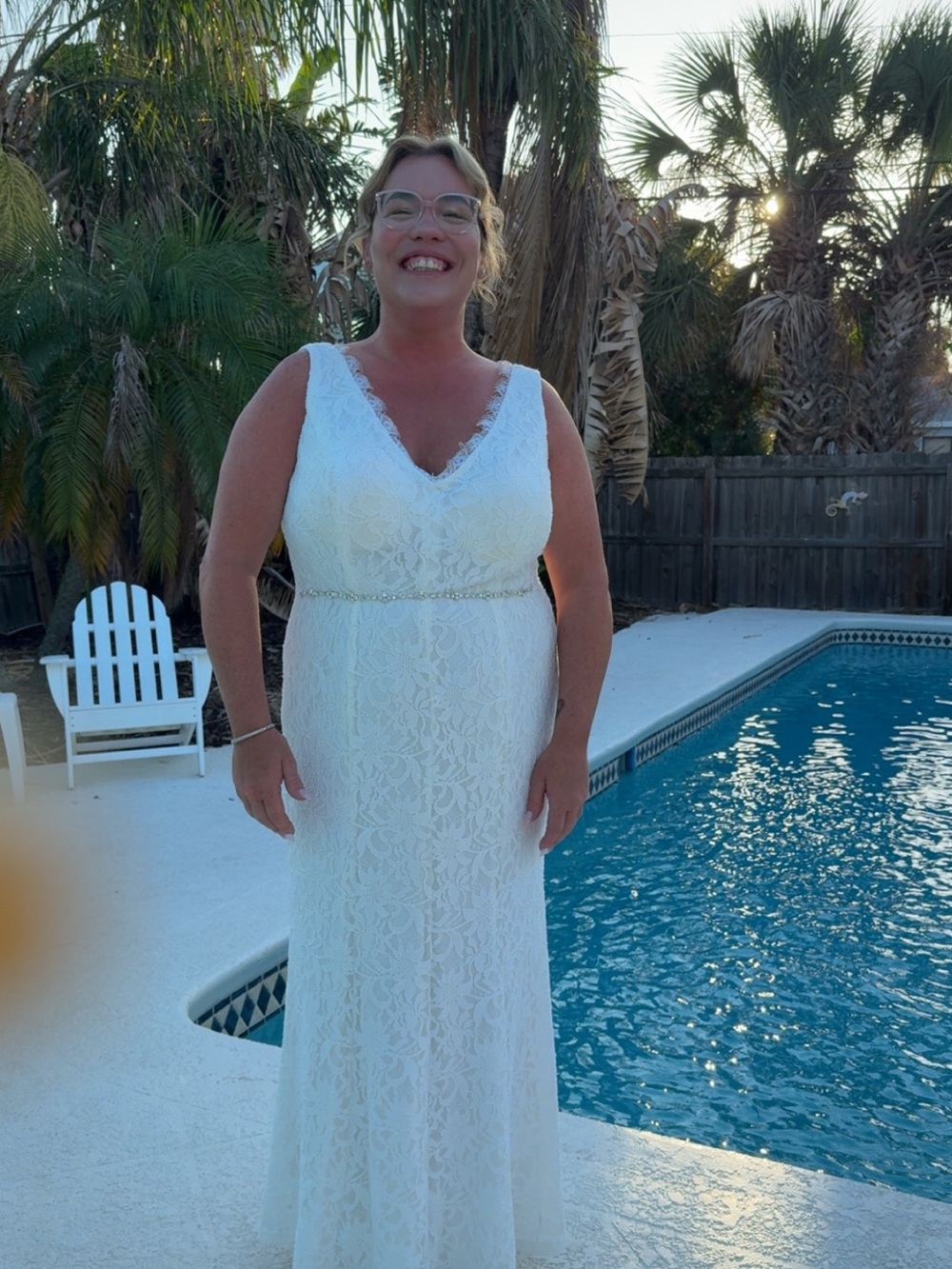 Ivory Lace V-Neck Beaded Waist Bridal Gown